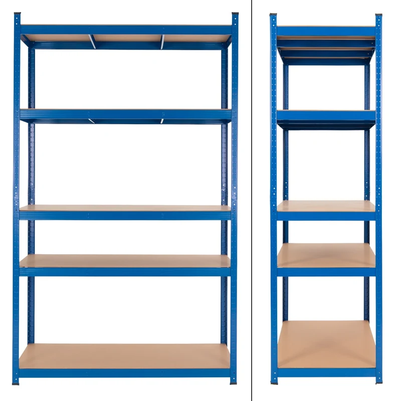 Werkstattregal 2er Set 200x120x60 cm Blau aus Metall und MDF Holzfaserplatte bis 875 kg