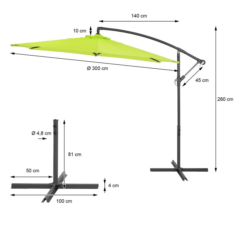 Sonnenschirm mit Kurbel und Abdeckung inkl. Ständer Ø 300 cm Hellgrün aus Polyester und Aluminium