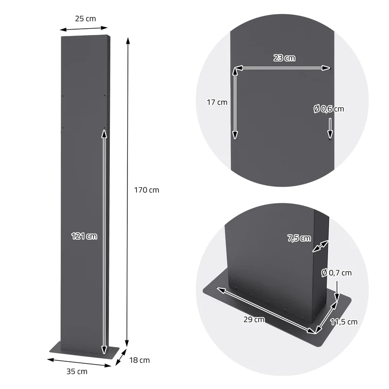 Standbriefkasten mit Zeitungsfach 37 cm Anthrazit inkl. Ständer 170 cm hoch Anthrazit Briefkasten freistehend
