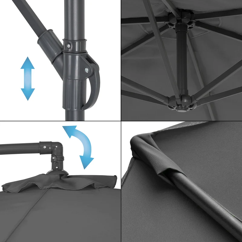 Sonnenschirm mit Kurbel anthrazit Ø 300 cm aus Aluminium und Polyester