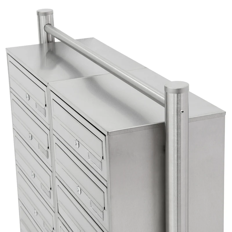 Briefkastenanlage mit Standfuß 12 Fach Silber 89x150x27 cm aus Edelstahl