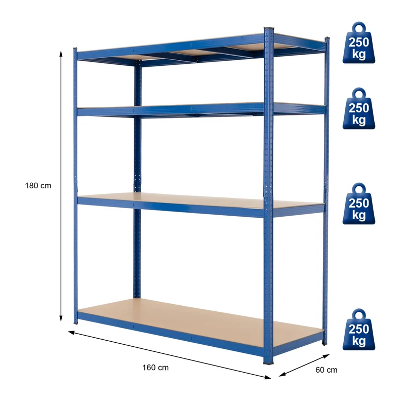 Werkstattregal Blau 180x160x60 cm aus Metall und MDF bis 1000 kg