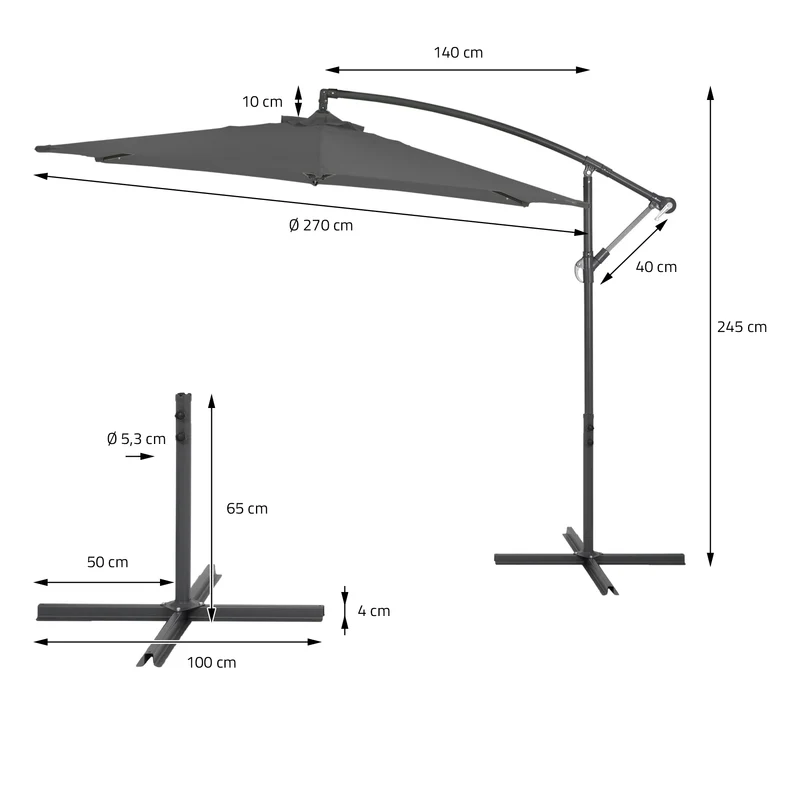 Sonnenschirm mit Kurbel und Abdeckung Ø 270 cm Grau aus Polyester
