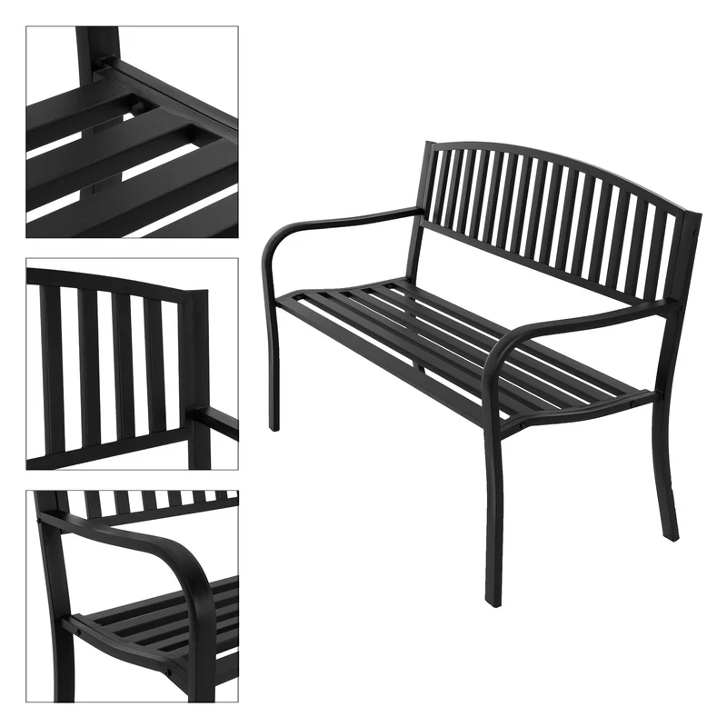 Gartenbank mit Armlehnen & Rückenlehne 127,5x87,5x60 cm Schwarz aus Stahl