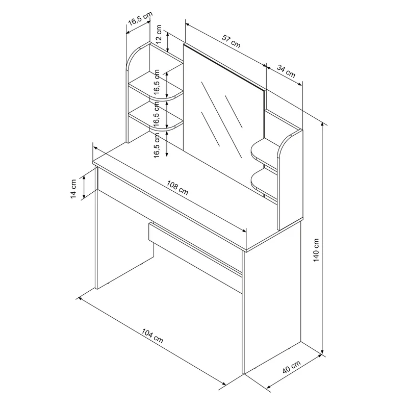 Schminktisch Frisiertisch 108x40x140 cm in Weiß mit Spiegel, LED Beleuchtung, Schublade & Hocker ML-Design