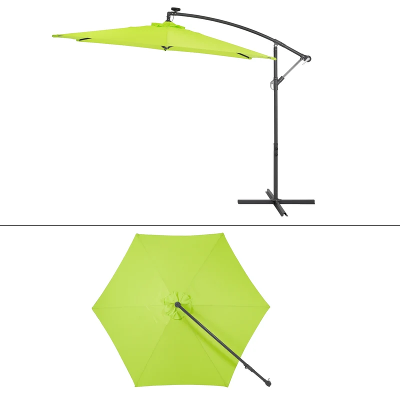 Ampelschirm mit LED-Solar und Kurbel Grün Ø 300 cm aus Aluminium und Polyester