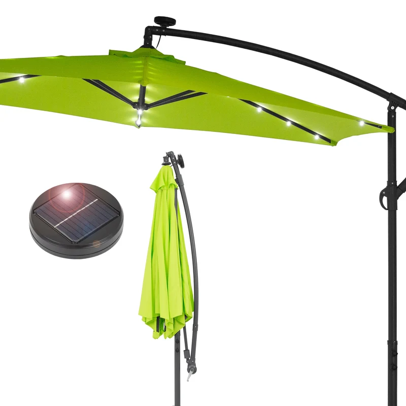 Ampelschirm mit LED-Solar und Kurbel Grün Ø 300 cm aus Aluminium und Polyester