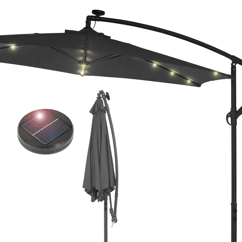 Ampelschirm mit LED-Solar und Kurbel anthrazit Ø 300 cm aus Aluminium und Polyester