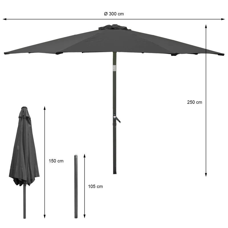 Sonnenschirm mit Kurbel Ø 300 cm Schwarz aus Polyester