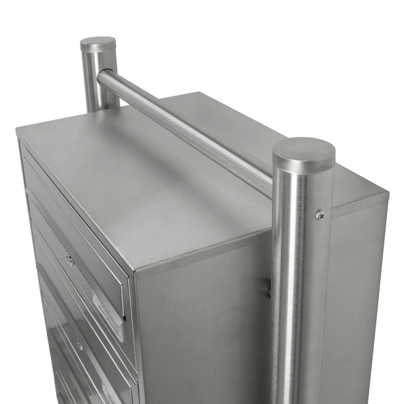 Briefkastenanlage mit Standfuß 4 Fach Silber 50x150x27 cm aus Edelstahl