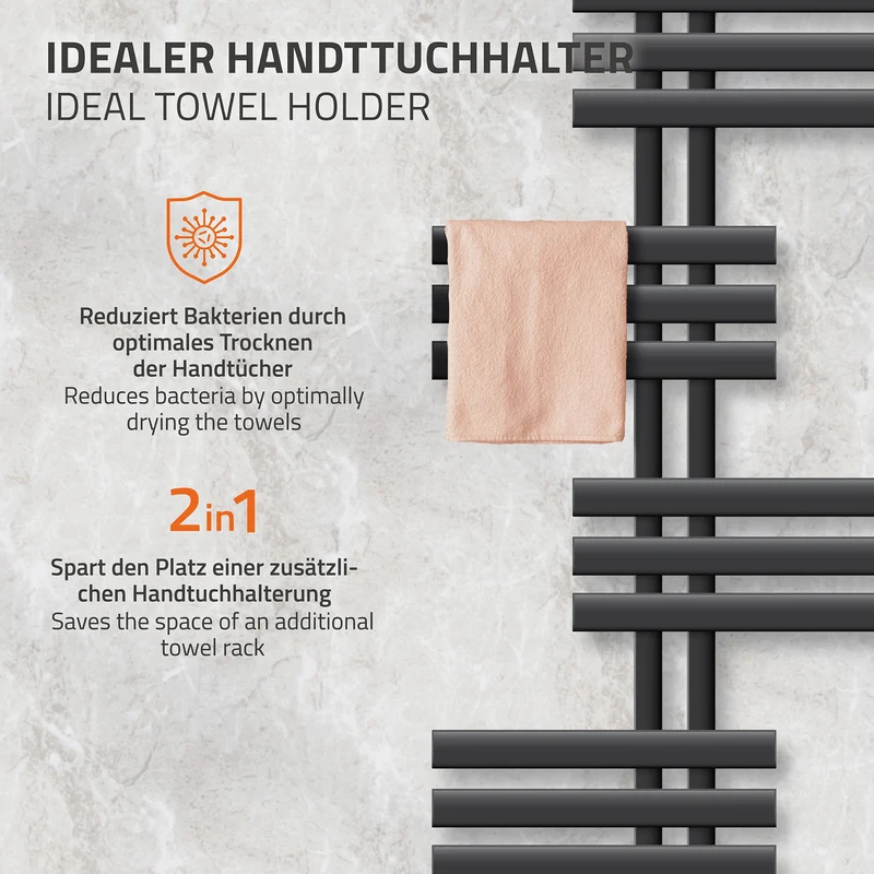 Badheizkörper Leon 500x1200 mm Anthrazit mit Wand Anschlussgarnitur