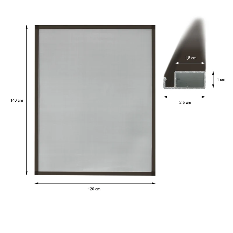 Fliegengitter Braun 120x140 cm mit Rahmen aus Aluminium