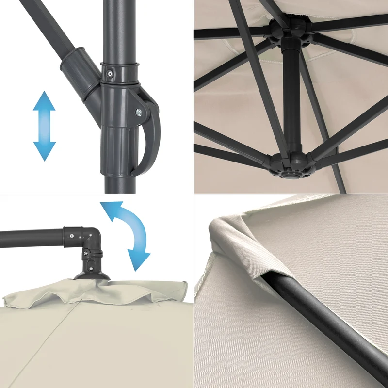 Sonnenschirm mit Kurbel Creme Ø 300 cm aus Aluminium und Polyester