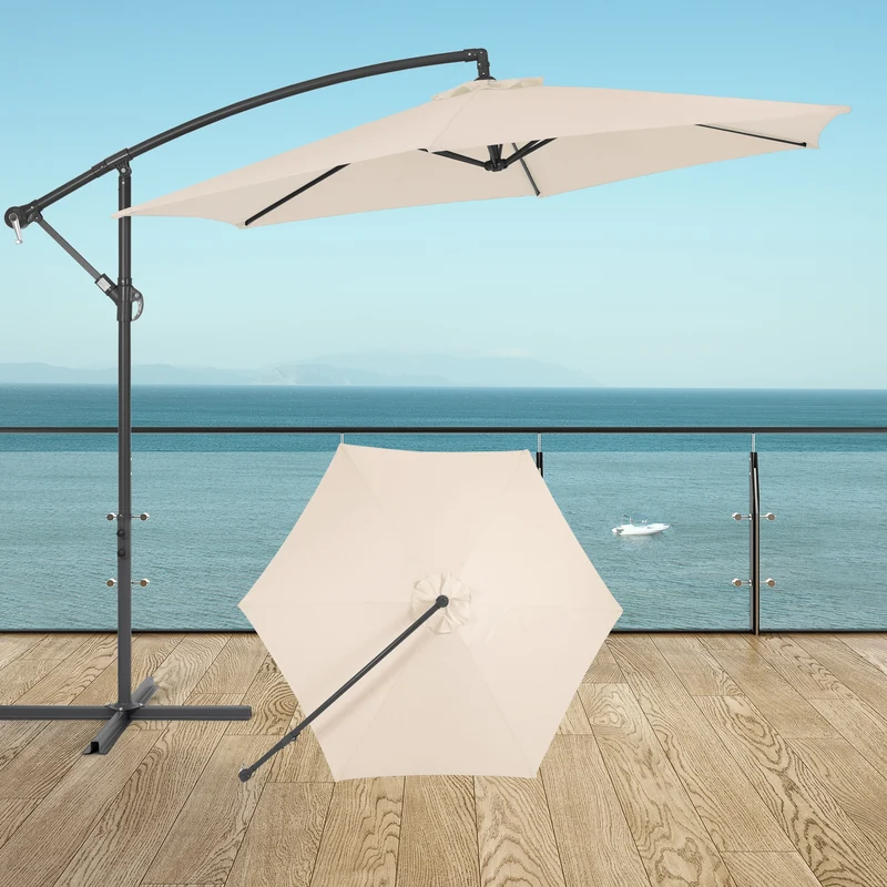 Sonnenschirm mit Kurbel Creme Ø 300 cm aus Aluminium und Polyester