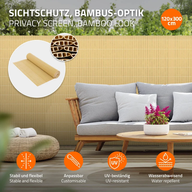 Sichtschutzmatte 120x300 cm Sichtschutzzaun Windschutz Balkonschutz PVC Bambus UV-beständig
