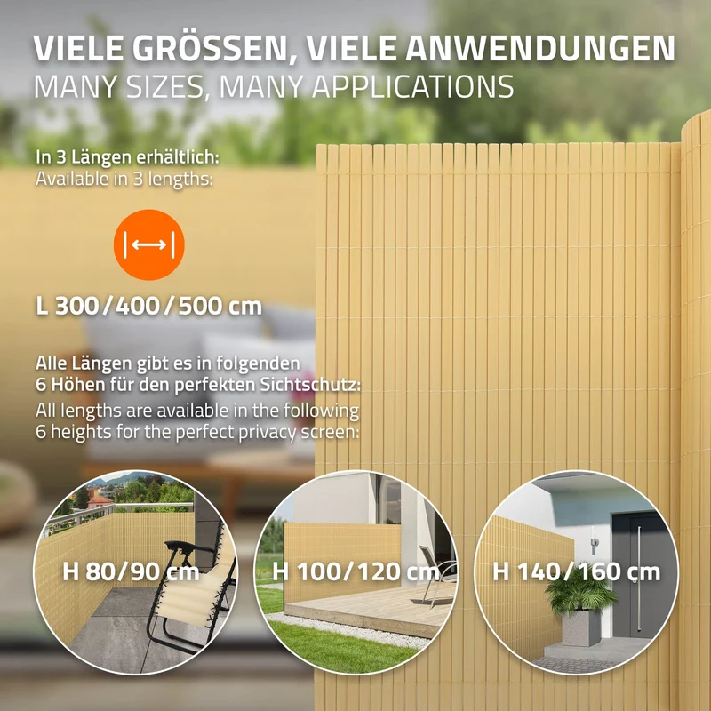 Sichtschutzmatte 120x300 cm Sichtschutzzaun Windschutz Balkonschutz PVC Bambus UV-beständig