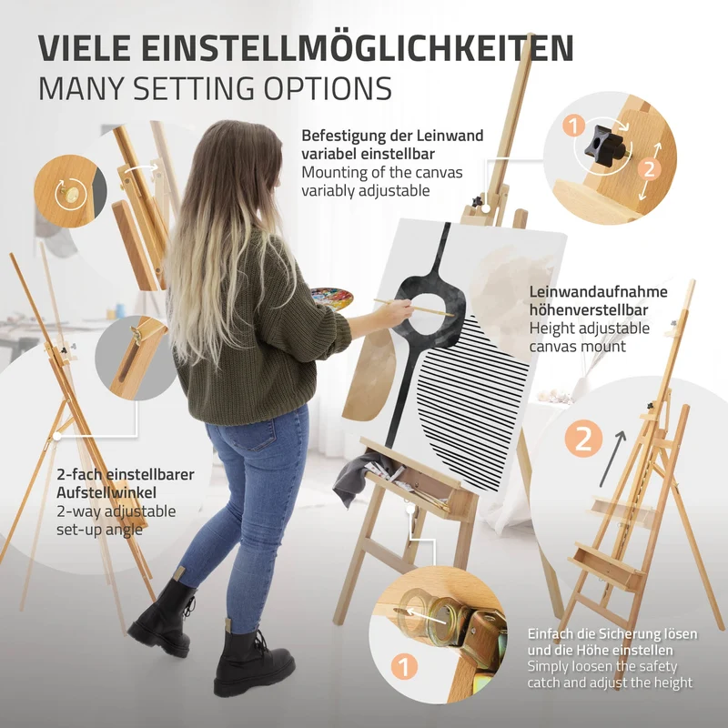 Große Staffelei 65x240 cm aus Buchenholz mit Malauflage
