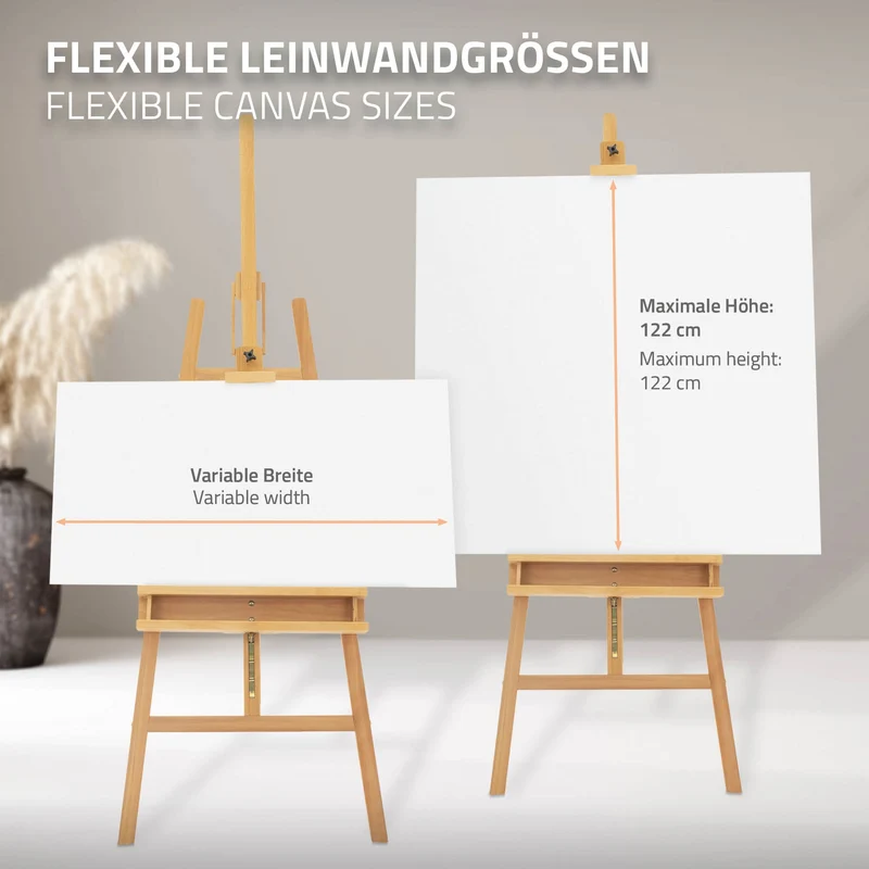 Große Staffelei 65x240 cm aus Buchenholz mit Malauflage