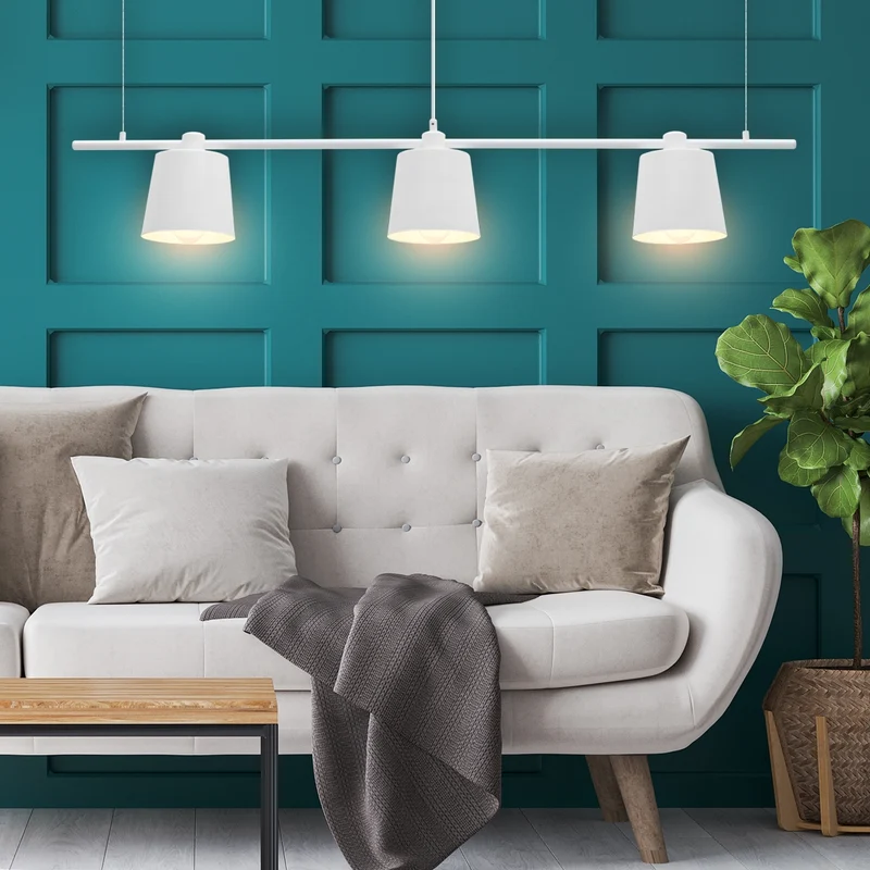 Hängelampe 3 flammige 140 cm E27 Weiß aus Metall mit drei LED-Lampe 4W