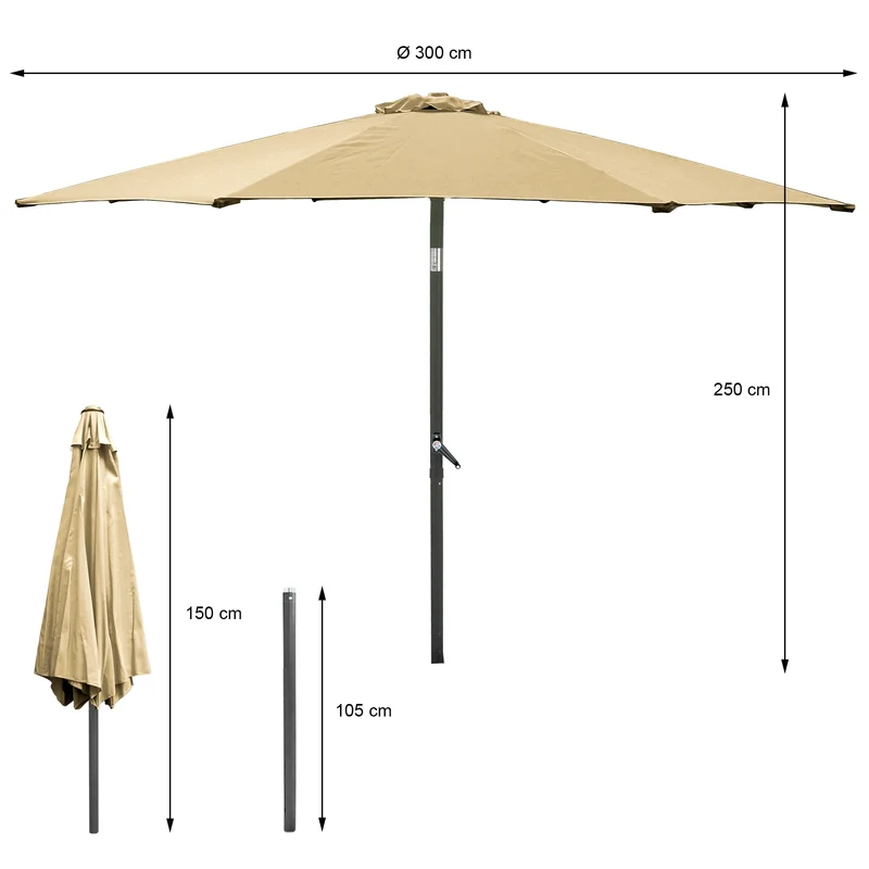 Sonnenschirm mit Kurbel Ø 300 cm Braun aus Polyester