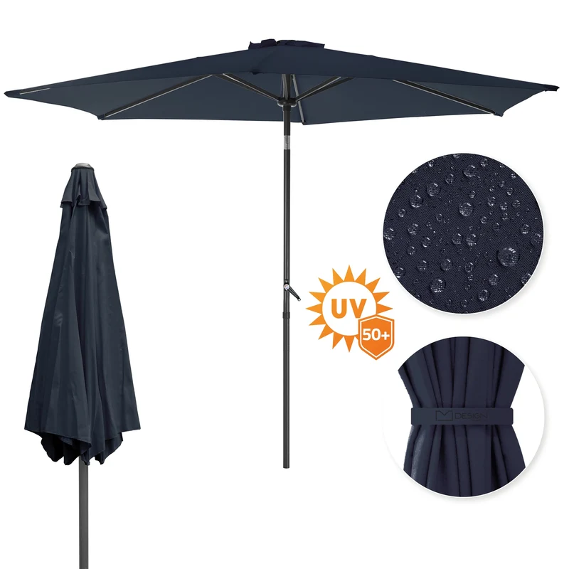 Sonnenschirm mit Kurbel Ø 300 cm Navy-Blau aus Polyester