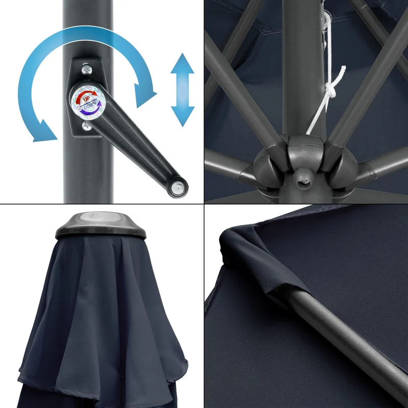 Sonnenschirm mit Kurbel Ø 300 cm Navy-Blau aus Polyester