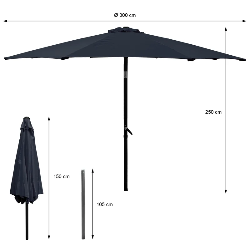 Sonnenschirm mit Kurbel Ø 300 cm Navy-Blau aus Polyester