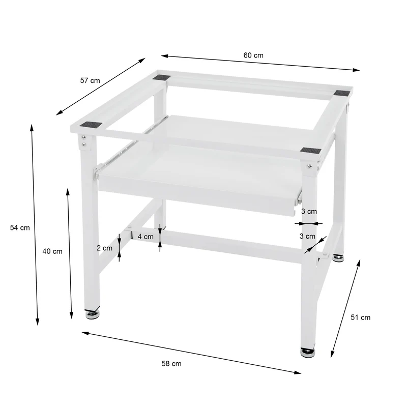 Waschmaschinen Untergestell Unterschrank 60x57x54 cm mit ausziehbarer Ablage in Weiß ML-Design