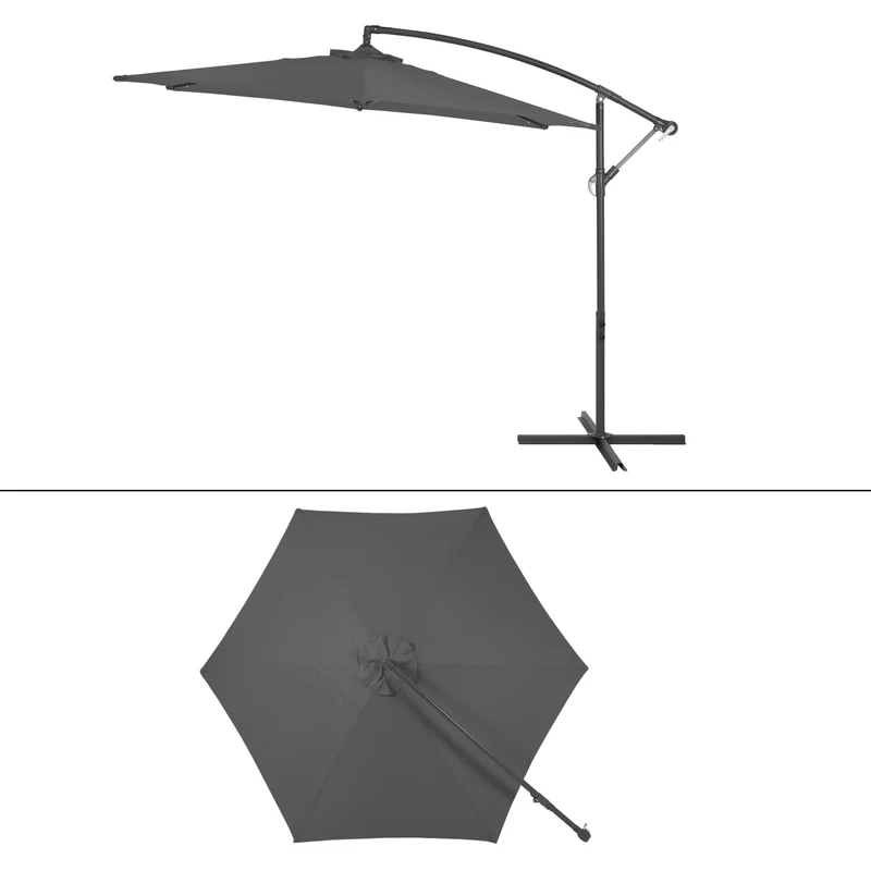 Sonnenschirm mit Kurbel inkl. Abdeckung und Gewicht für Ständer Ø 270 cm Grau aus Polyester