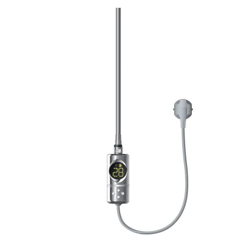 Elektrischer Badheizkörper mit Heizstab 1200W 750x1200 mm Chrome gerade Seitenanschluss & Thermostat Digitalanzeige LuxeBath