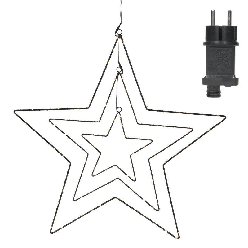 Weihnachtsstern mit 160 warmweißen LEDs 20/41/60 cm Schwarz aus Metall