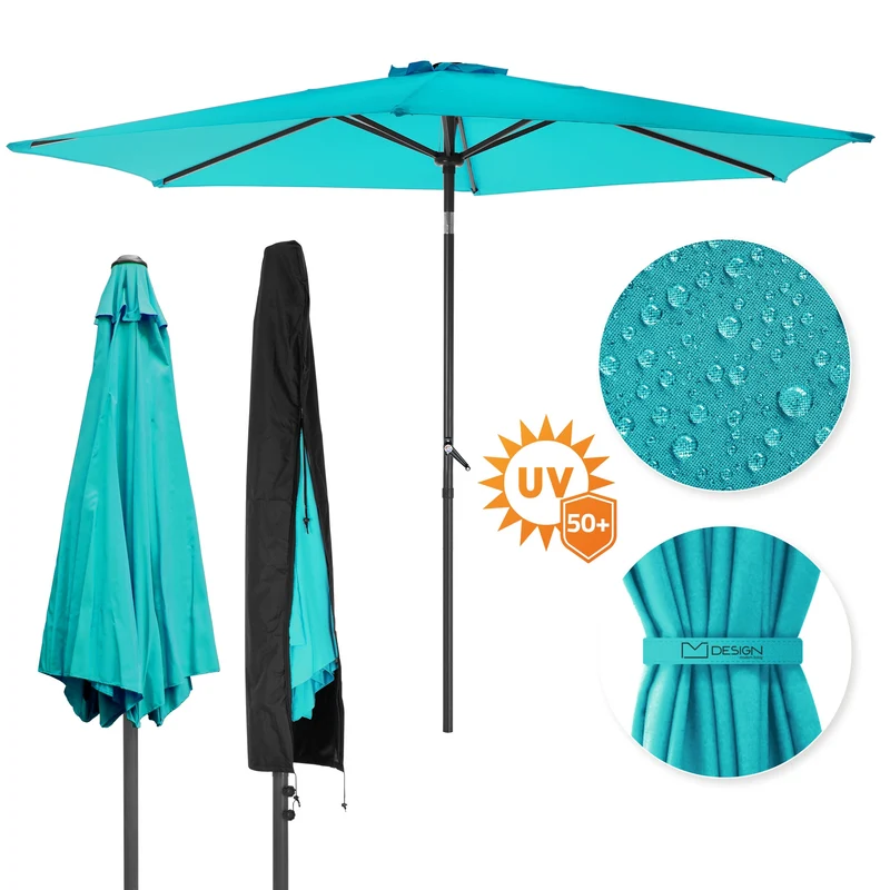 Sonnenschirm mit Kurbel, türkis, Ø 300 cm, aus Aluminium und Polyester