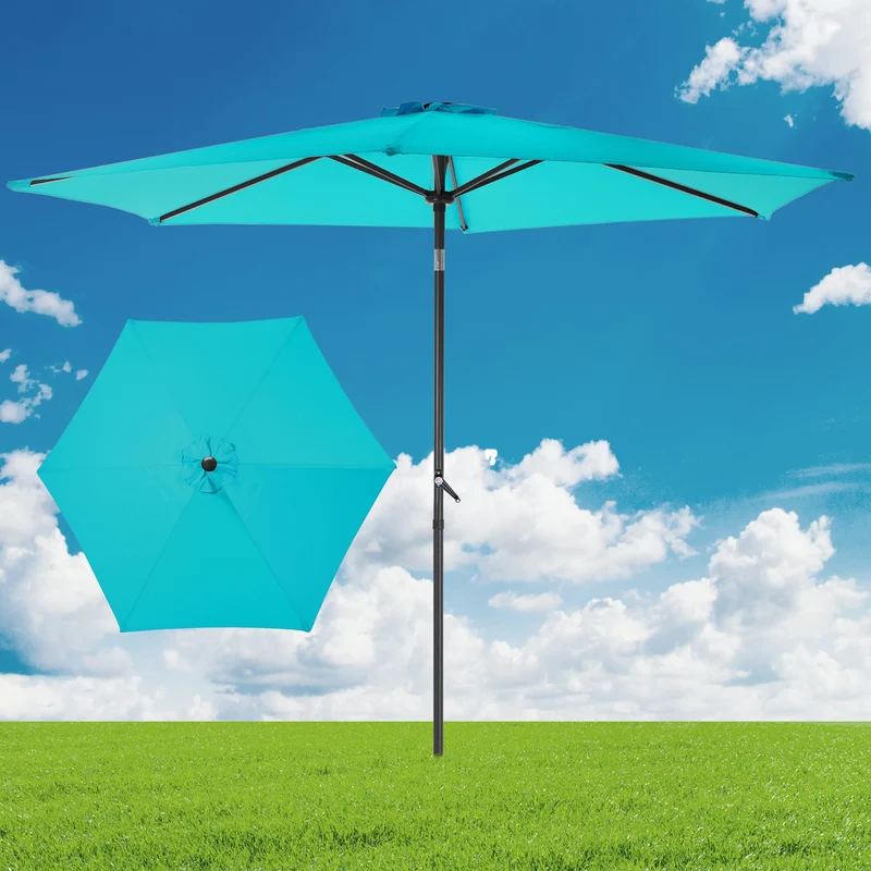 Sonnenschirm mit Kurbel, türkis, Ø 300 cm, aus Aluminium und Polyester