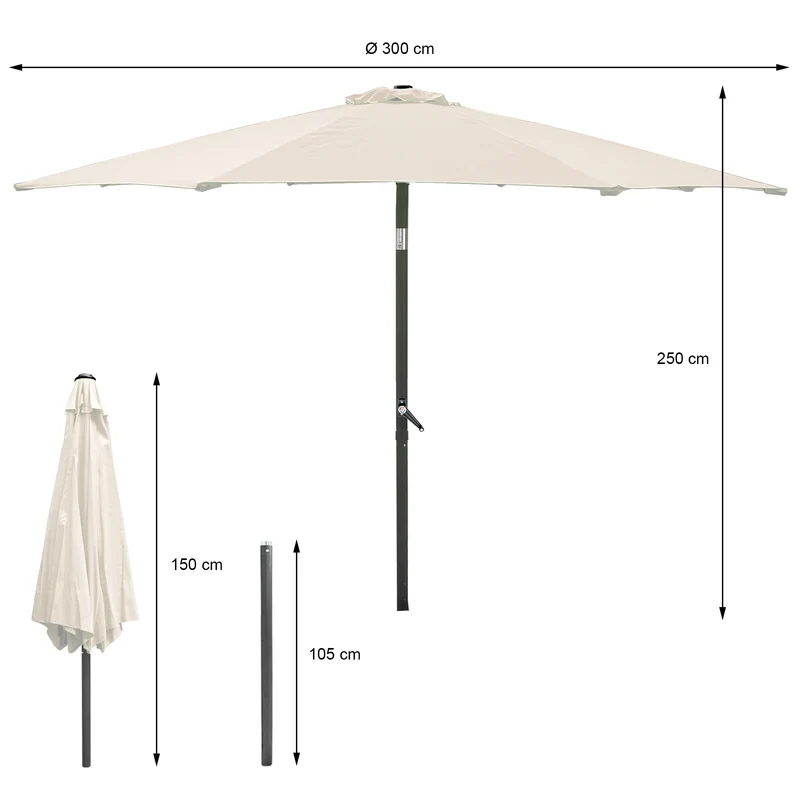 Sonnenschirm mit Kurbel, creme, Ø 300 cm, aus Aluminium und Polyester