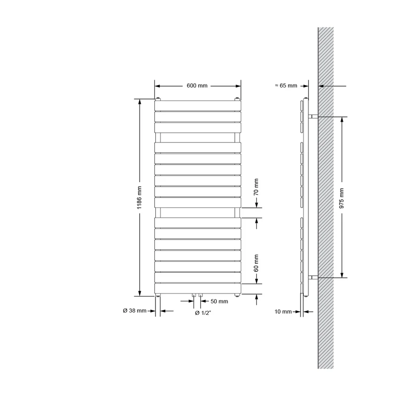 Badheizkörper Steam Design 600x1186 mm Weiß mit Boden Anschlussgarnitur