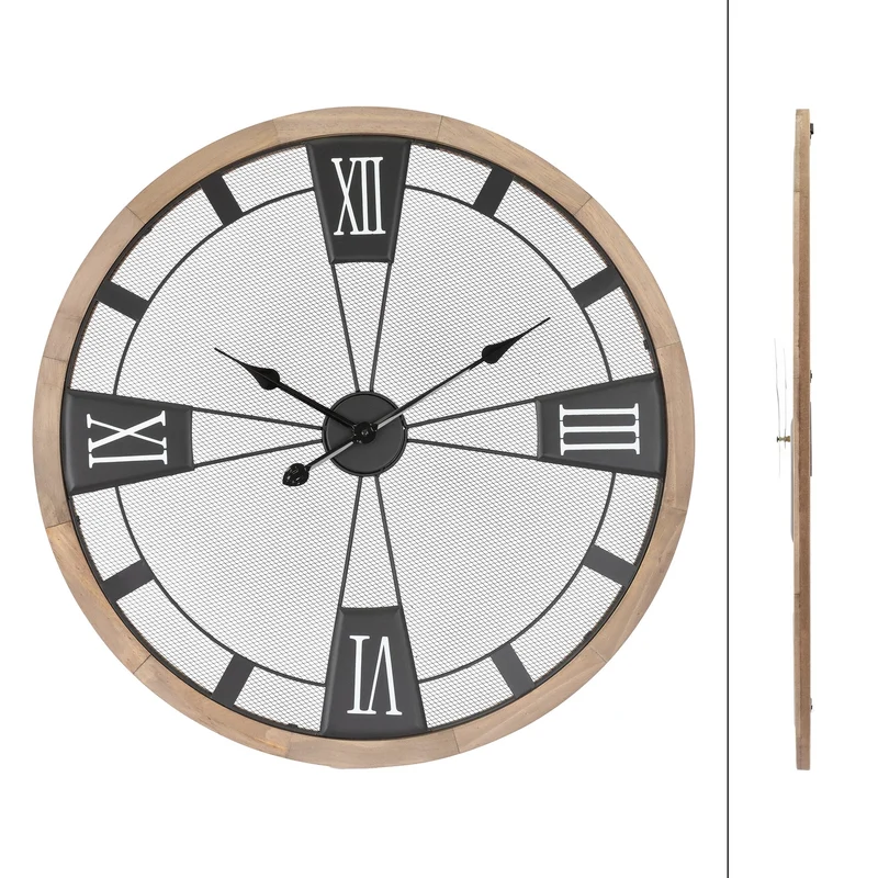 Große Wanduhr Ø 70 cm Pinienoptik aus MDF mit römischen Ziffern