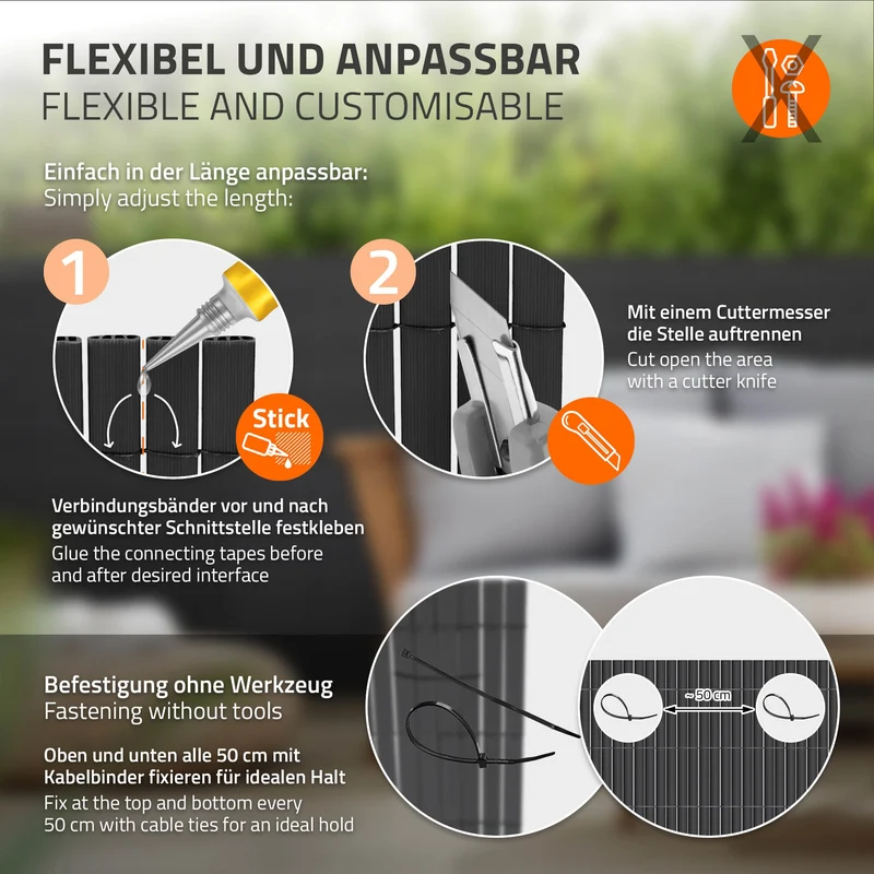 Sichtschutzmatte 90x900 cm Sichtschutzzaun Windschutz Balkonschutz PVC Anthrazit UV-beständig
