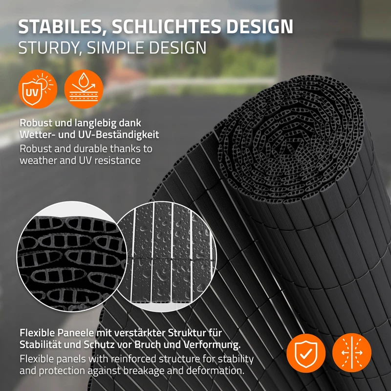 Sichtschutzmatte 90x800 cm Sichtschutzzaun Windschutz Balkonschutz PVC Anthrazit UV-beständig