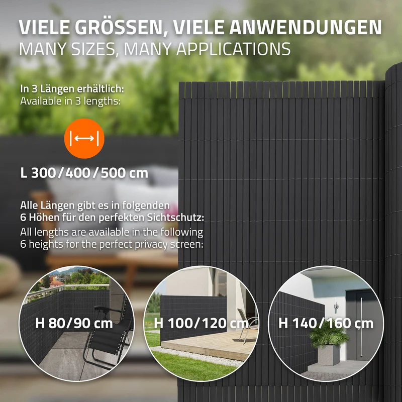 Sichtschutzmatte 90x800 cm Sichtschutzzaun Windschutz Balkonschutz PVC Anthrazit UV-beständig