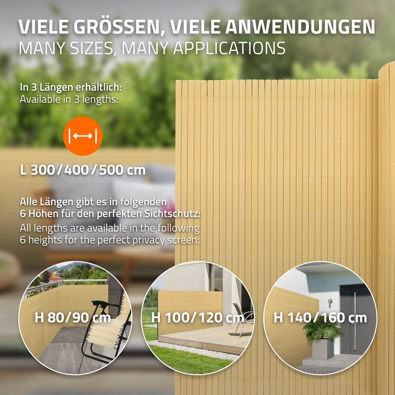 Sichtschutzmatte 80x600 cm Sichtschutzzaun Windschutz Balkonschutz PVC Bambus UV-beständig