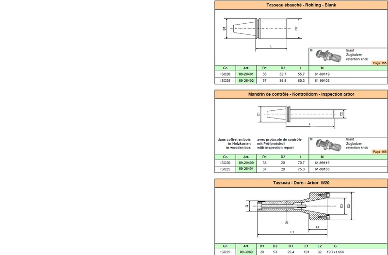 Control mandrel ISO20 d20 L70.7