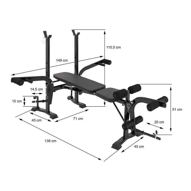 Multifunktionsbank Hantelbank Schwarz aus Metall bis 255 kg