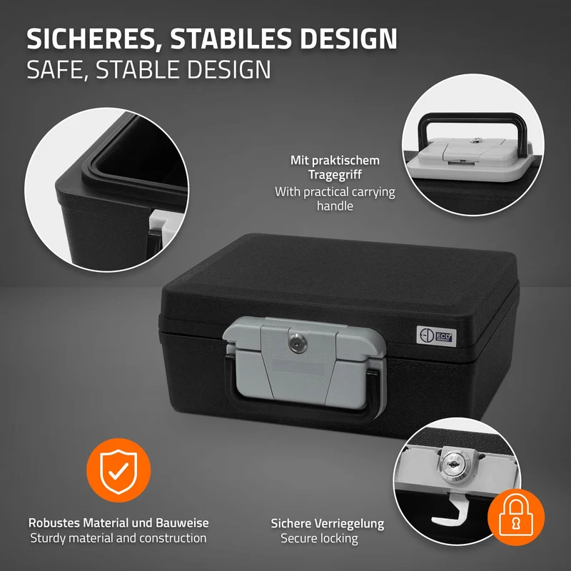 Dokumentenbox DIN A4 39x33x16 cm 7L Feuerfeste wasserdichte Dokumentenkassette