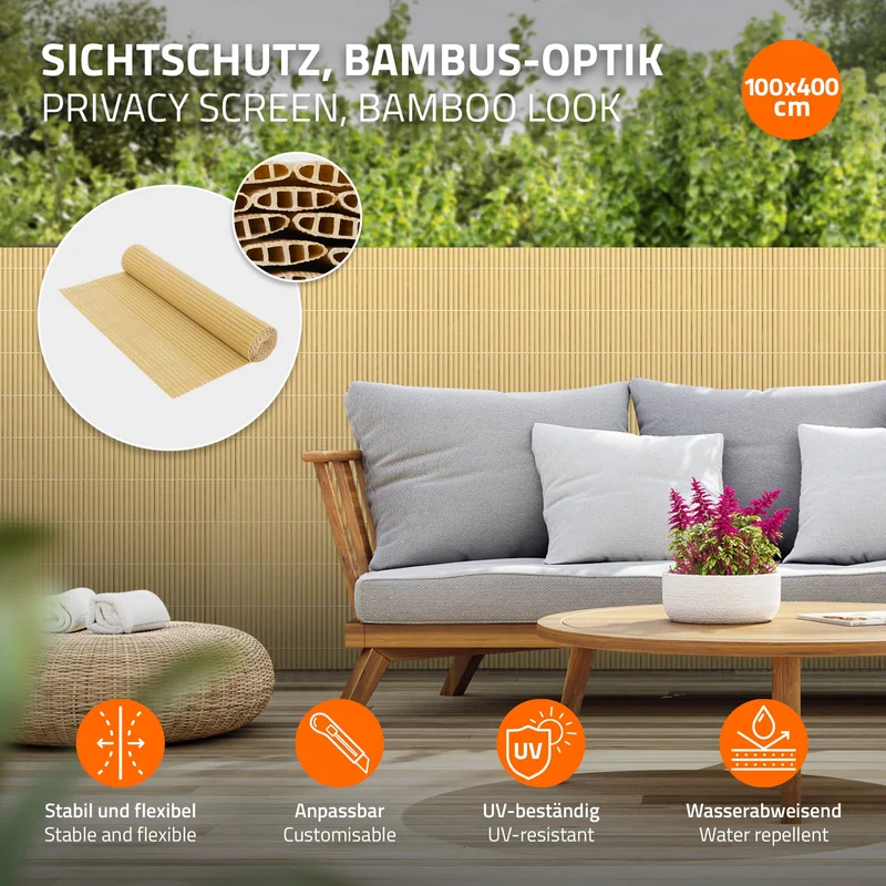 Sichtschutzmatte 100x400 cm Sichtschutzzaun Windschutz Balkonschutz PVC Bambus UV-beständig