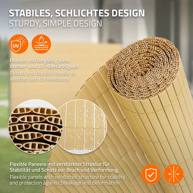 Sichtschutzmatte 100x400 cm Sichtschutzzaun Windschutz Balkonschutz PVC Bambus UV-beständig