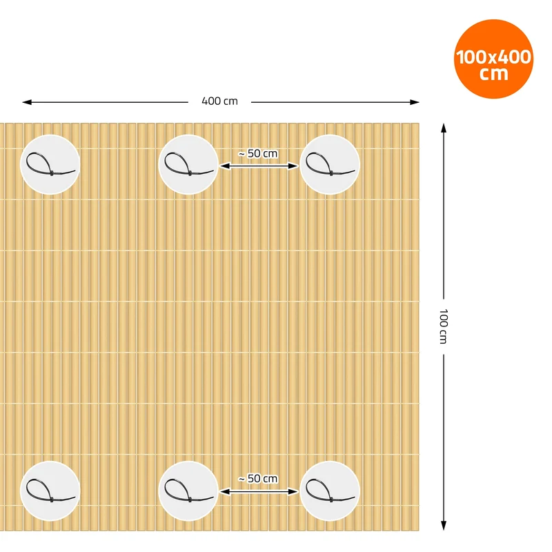Sichtschutzmatte 100x400 cm Sichtschutzzaun Windschutz Balkonschutz PVC Bambus UV-beständig