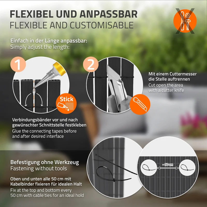 Sichtschutzmatte 80x400 cm Sichtschutzzaun Windschutz Balkonschutz PVC Anthrazit UV-beständig
