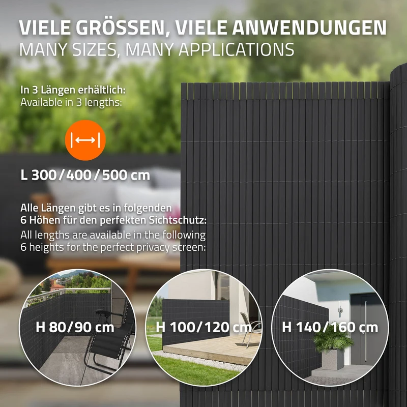 Sichtschutzmatte 80x400 cm Sichtschutzzaun Windschutz Balkonschutz PVC Anthrazit UV-beständig