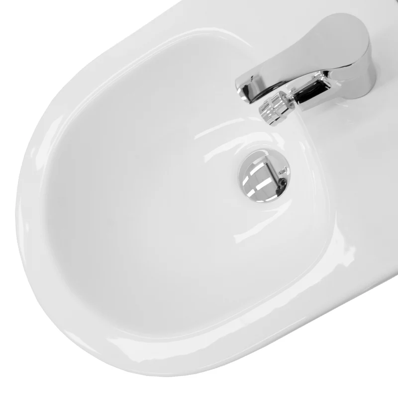 Wand Hänge Bidet mit Hanloch und Überlaufsatz Weiß aus Keramik
