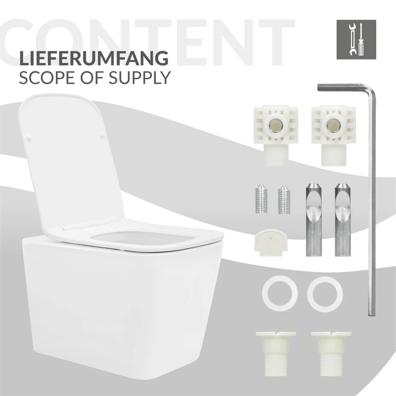 Wand-WC Hänge Toilette aus Keramik 52 cm lang Spülrandlos mit Softclose Luxebath